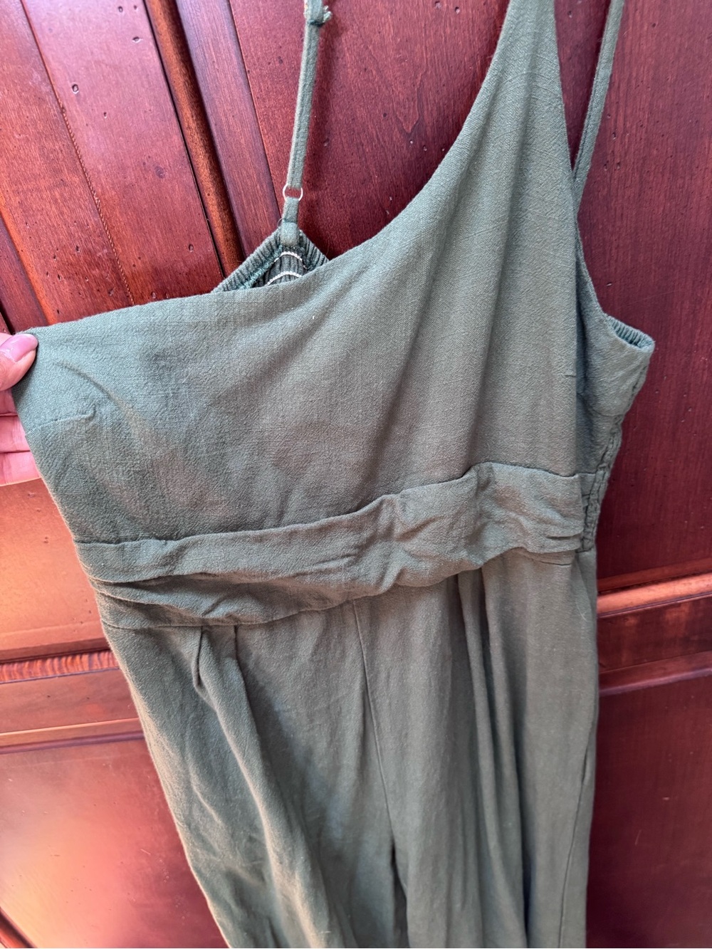 Women's late Olive Green one Strap linen jumpsuit